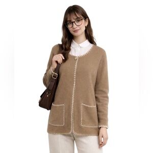 The Cashmere Project Tan Beige Cardigan Long Sleeve Sweater Jacket Medium